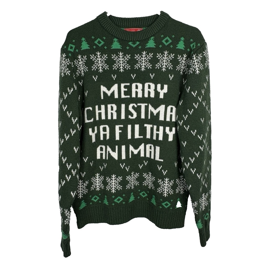 Merry Christmas Ya Filthy Animal Ugly Christmas Sweater Large Holiday Party